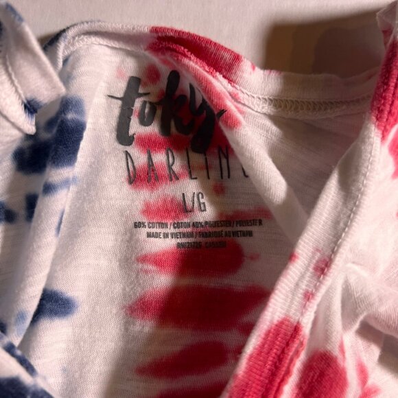 Tokyo Darling Women‎ Large Red White Blue Tie Dye American Flag Tank Top (K) - Picture 5 of 6